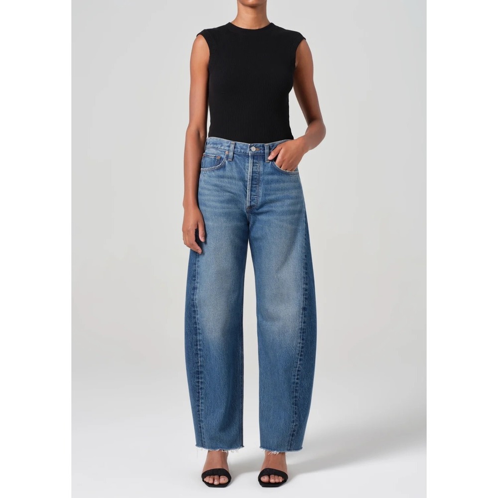 AGOLDE Luna‎ Pieced High Rise Curved Taper Barrel Jeans Split Size 25